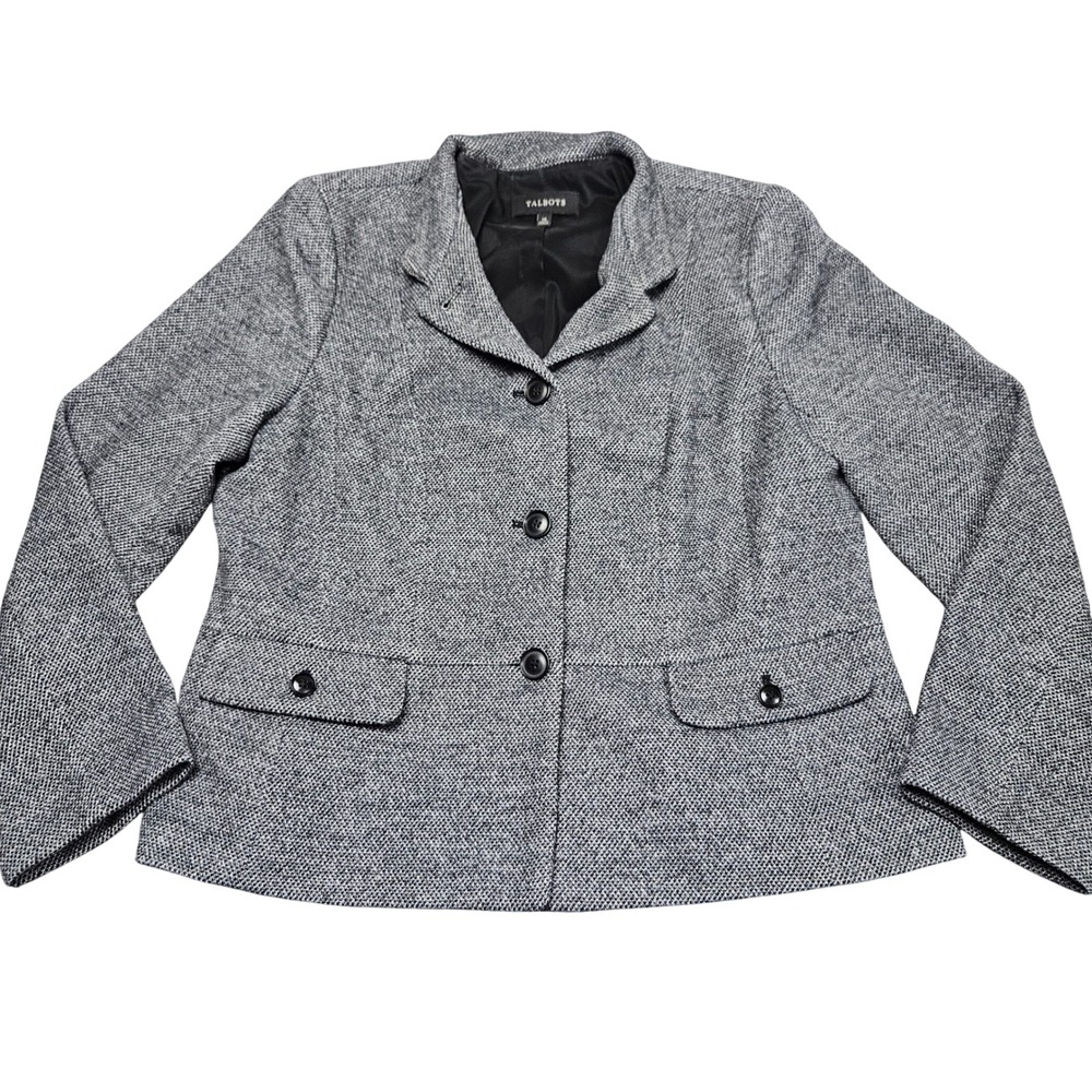 Talbots Herringbone Blazer Womens 14 Gray Tailored‎ Smart Casual Career Minimal